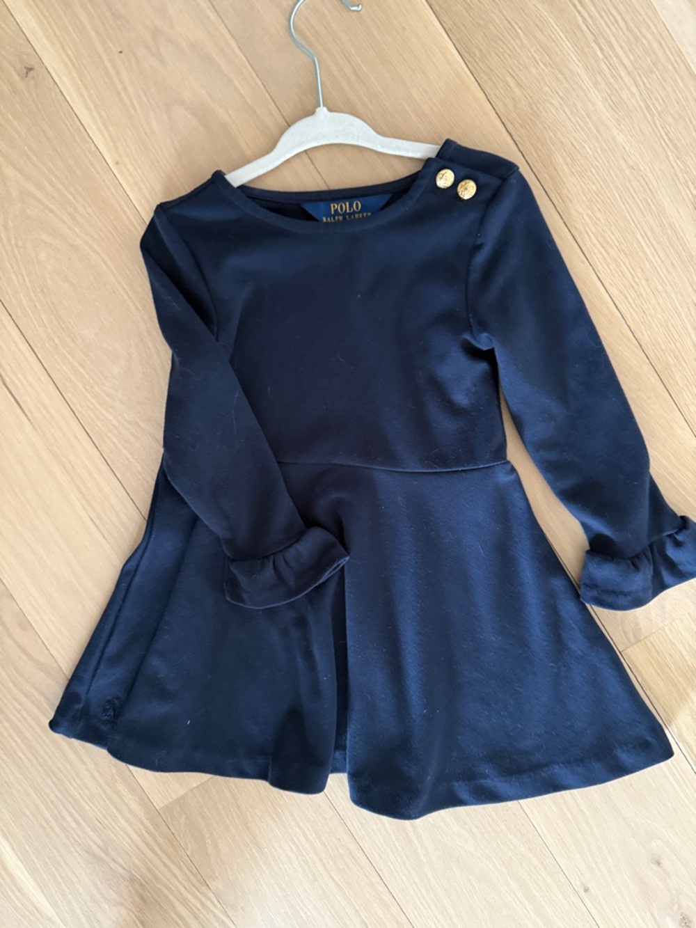 Polo by Ralph Lauren Navy Long-Sleeve Twirl Dress with Gold Buttons